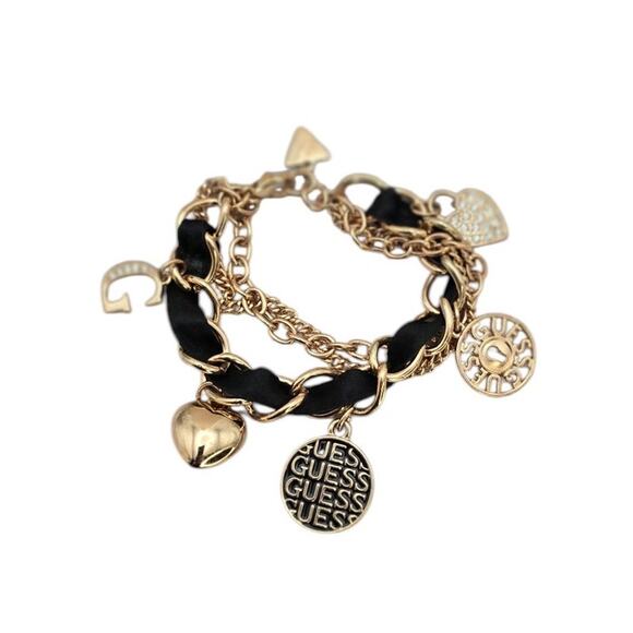Guess Gold-Tone Charm Bracelet with Black Ribbon Detail - Picture 2 of 8